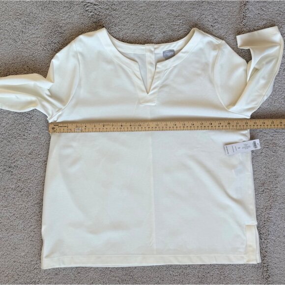 Chicos New Ponte Shirt Size XL w/ Gold Snap Back Buttons 3/4 Sleeve Ecru White - Picture 5 of 12
